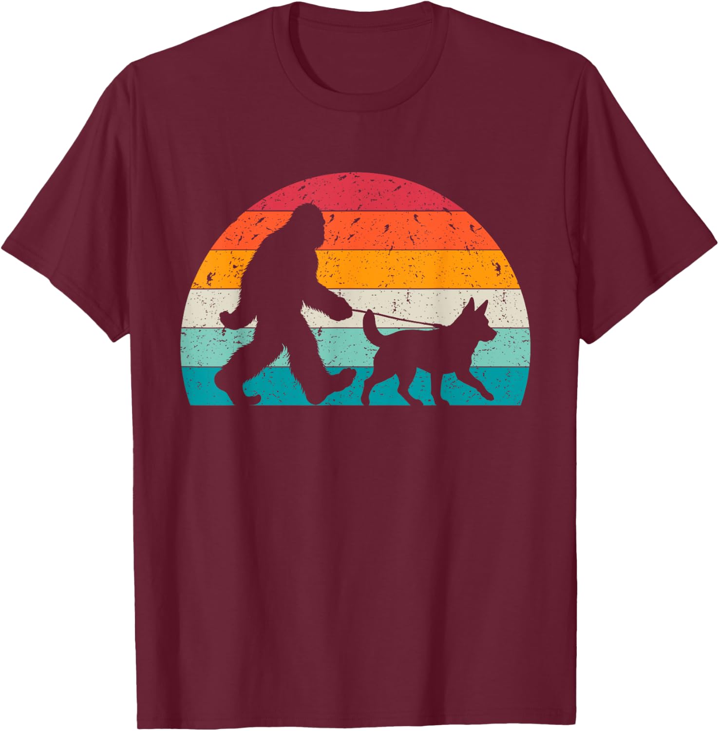 Bigfoot Walking a Dog Funny Blue Heeler Lovers Dog Dad T-Shirt - T-Shirt | Maroon