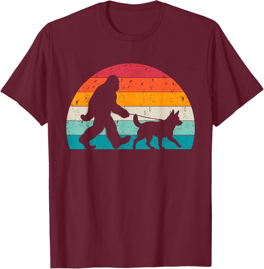 Bigfoot Walking a Dog Funny Blue Heeler Lovers Dog Dad T-Shirt - T-Shirt | Maroon