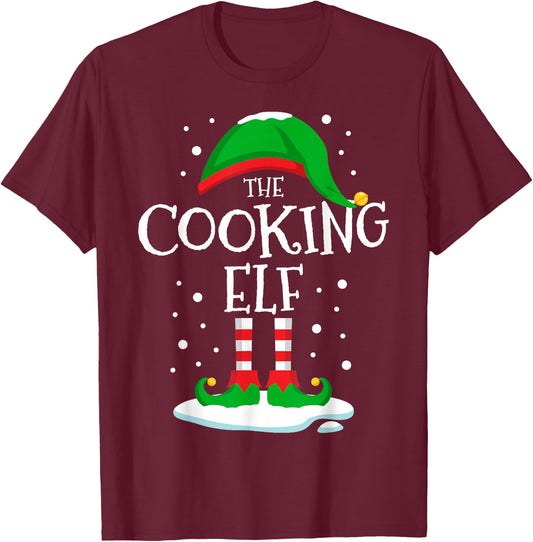 The Cooking Elf Christmas Family Matching Xmas Chef Funny T-Shirt - T-Shirt | Maroon