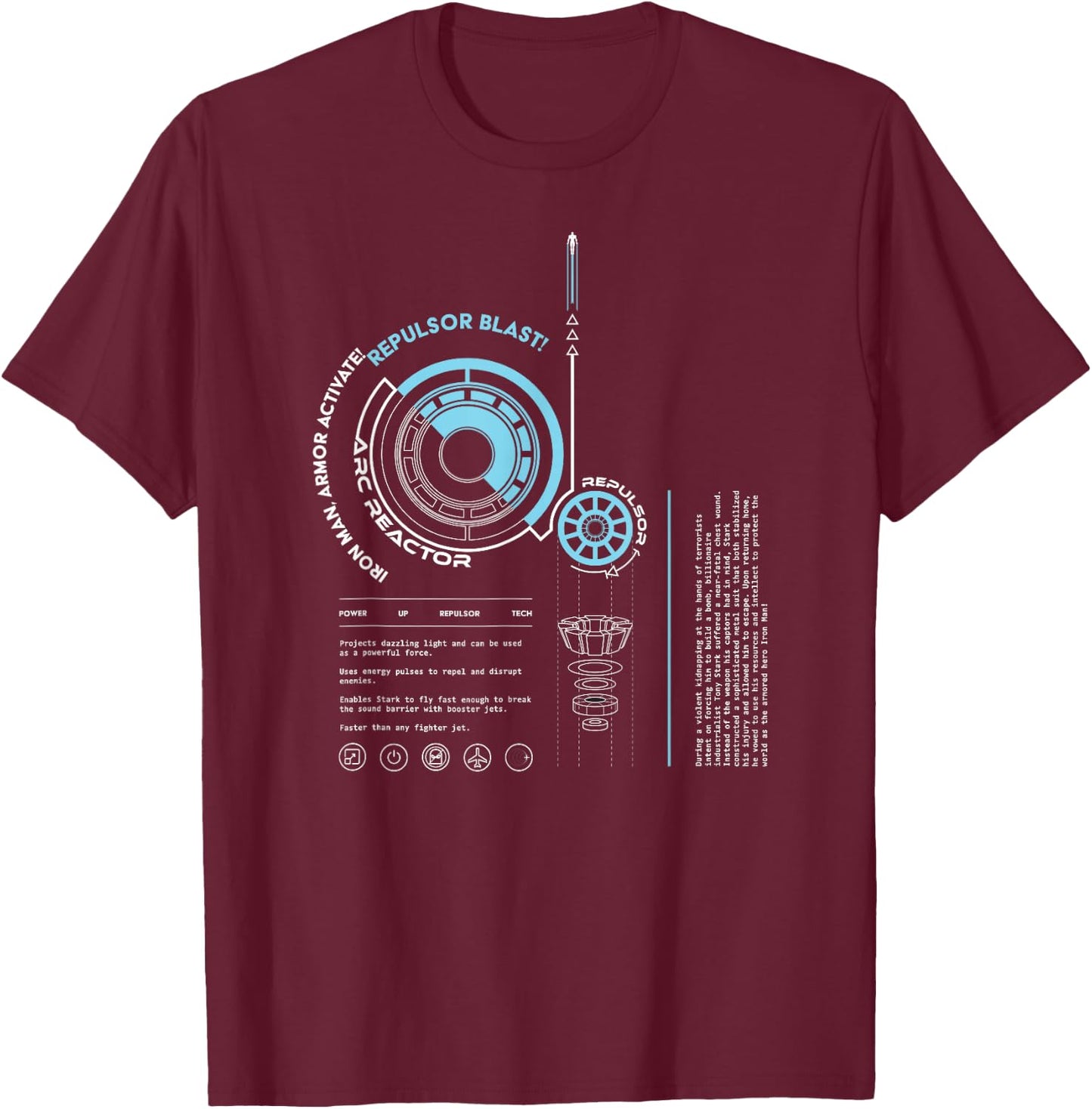 Marvel Avengers Iron Man Armor ARC Reactor Data Readout T-Shirt - T-Shirt | Maroon
