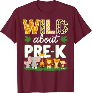 Pre-k Teacher, Kids Back To School Wild About Pre-k T-Shirt - T-Shirt | Maroon