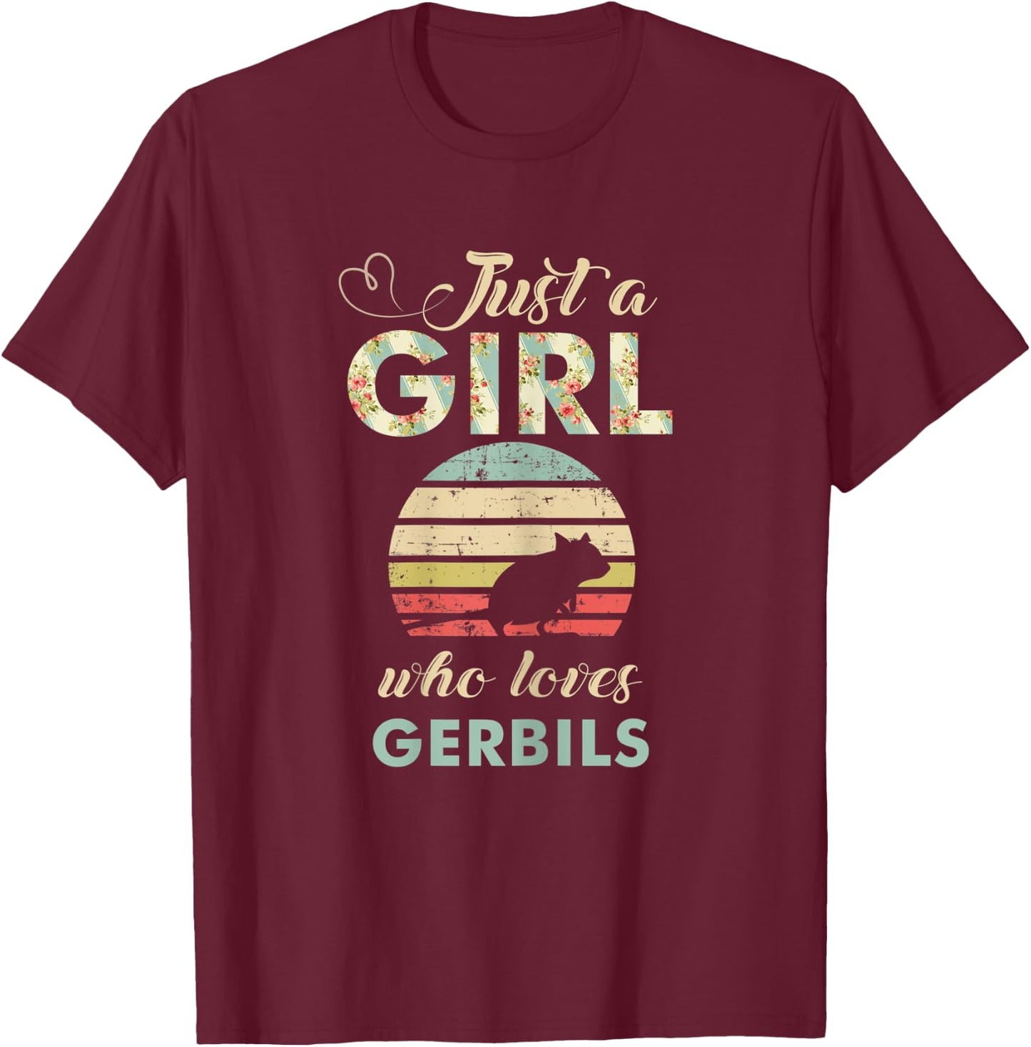 Just A Girl Who Loves Gerbils Retro Vintage Gerbil T-Shirt - T-Shirt | Maroon