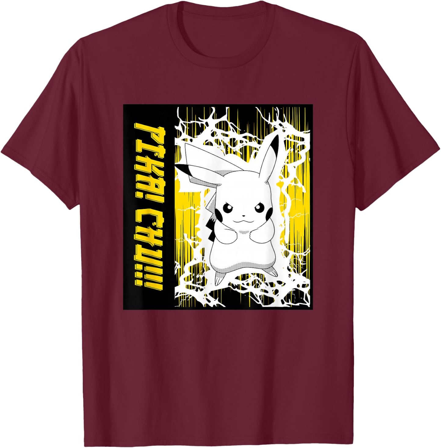 Pokémon - Pikachu Anime Lightning Scence T-Shirt - T-Shirt | Maroon