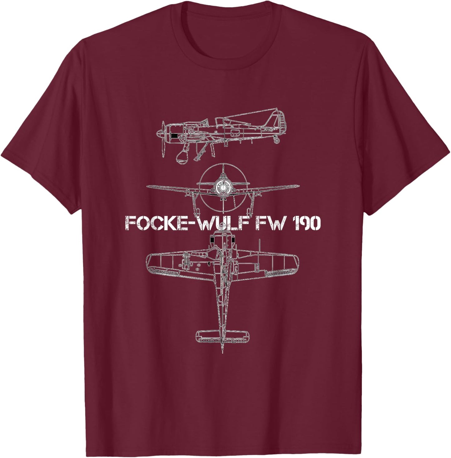 Focke-Wulf Fw 190 WW2 Fighter German Airplane T-Shirt - T-Shirt | Maroon