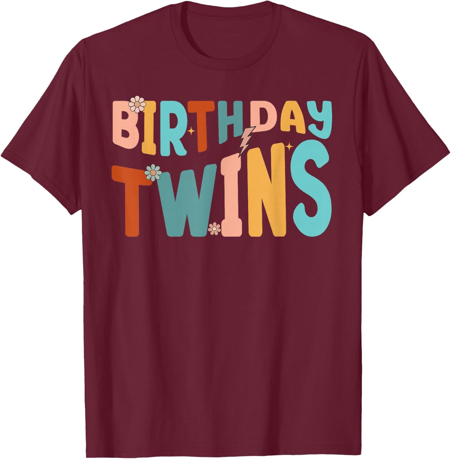 It's Our Birthday Twins Matching Girl's Women's Groovy Retro T-Shirt - T-Shirt | Maroon