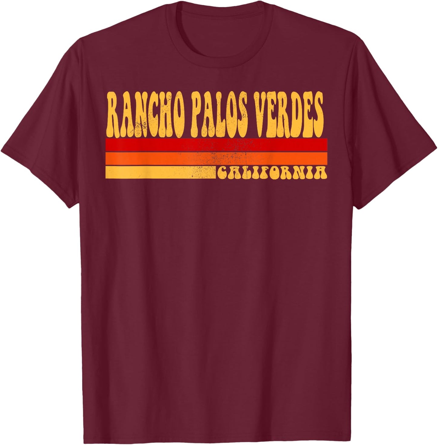 RANCHO PALOS VERDES California Vintage Roots Retro 70s 80s T-Shirt - T-Shirt | Maroon