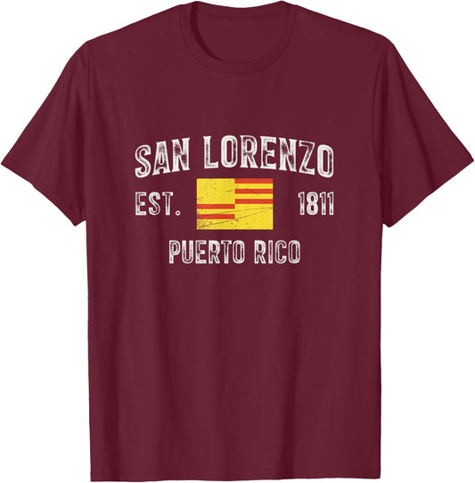 San Lorenzo City in Puerto Rico Est 1811, Puerto Rico Flag T-Shirt - T-Shirt | Maroon