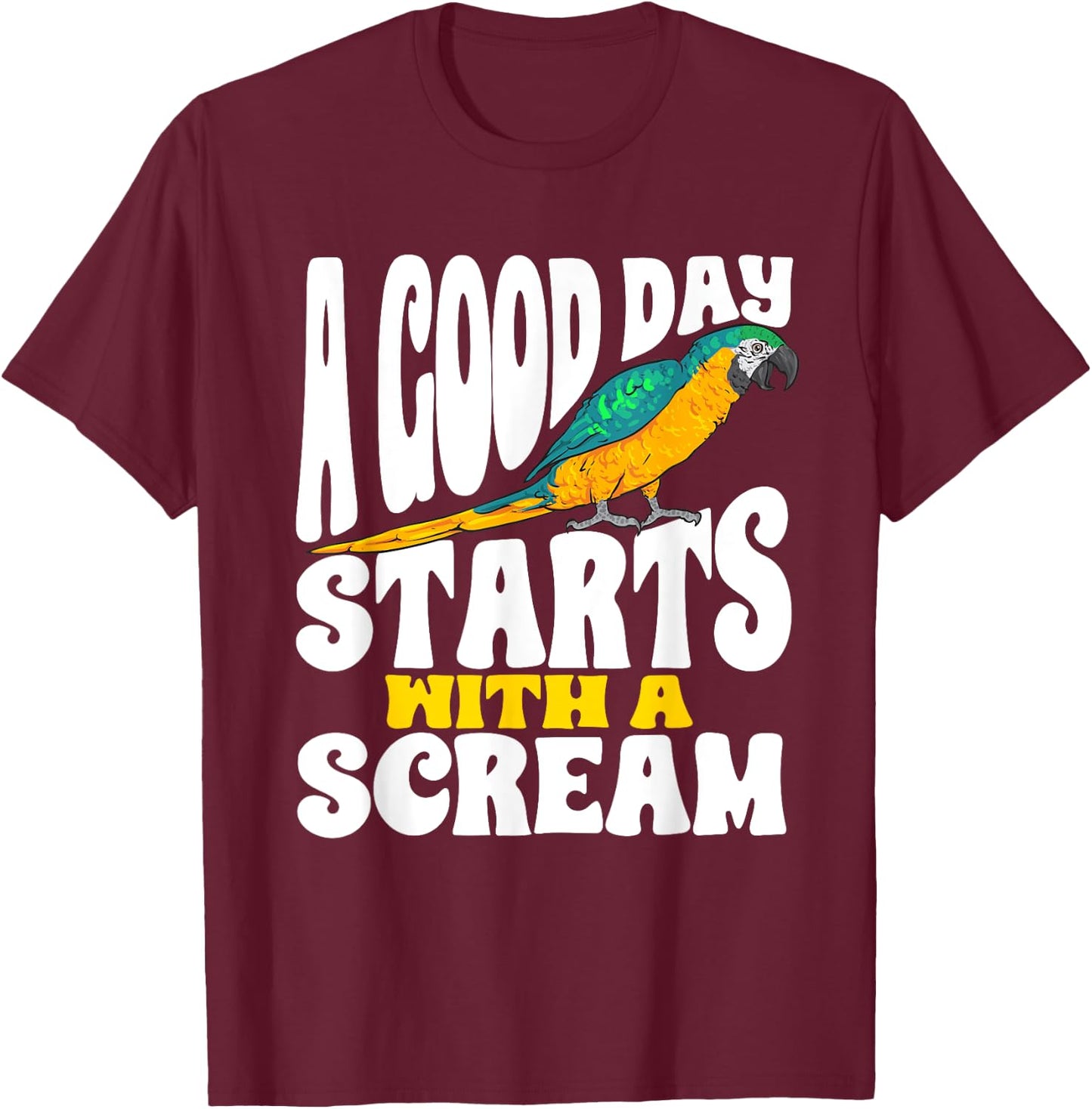 Macaw Parrot Scream Blue And Yellow Macaw T-Shirt - T-Shirt | Maroon