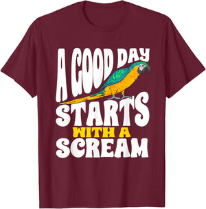 Macaw Parrot Scream Blue And Yellow Macaw T-Shirt - T-Shirt | Maroon