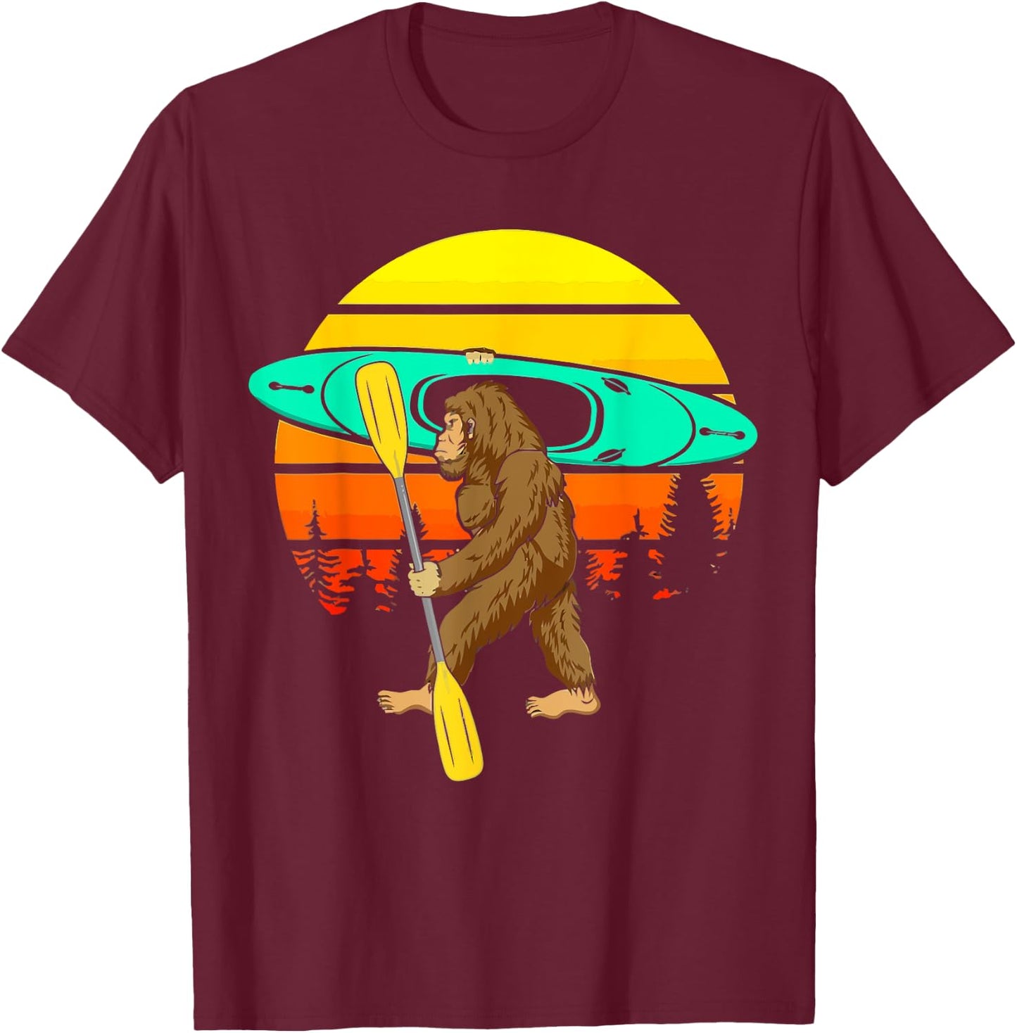 Vintage Sasquatch Bigfoot Go Kayak Funny Kayaking Lover T-Shirt - T-Shirt | Maroon