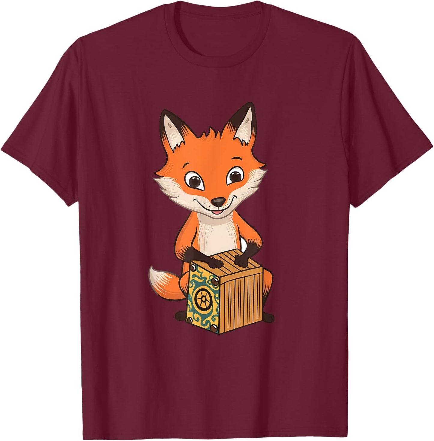 Fox Playing Cajon Instrument T-Shirt - T-Shirt | Maroon