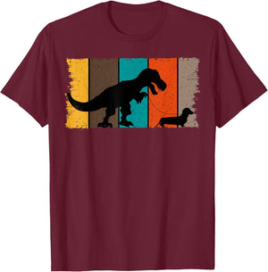 T-Rex Walking Dachshund Sausage Dog Lover T-Shirt - T-Shirt | Maroon
