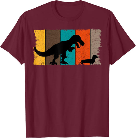 T-Rex Walking Dachshund Sausage Dog Lover T-Shirt - T-Shirt | Maroon