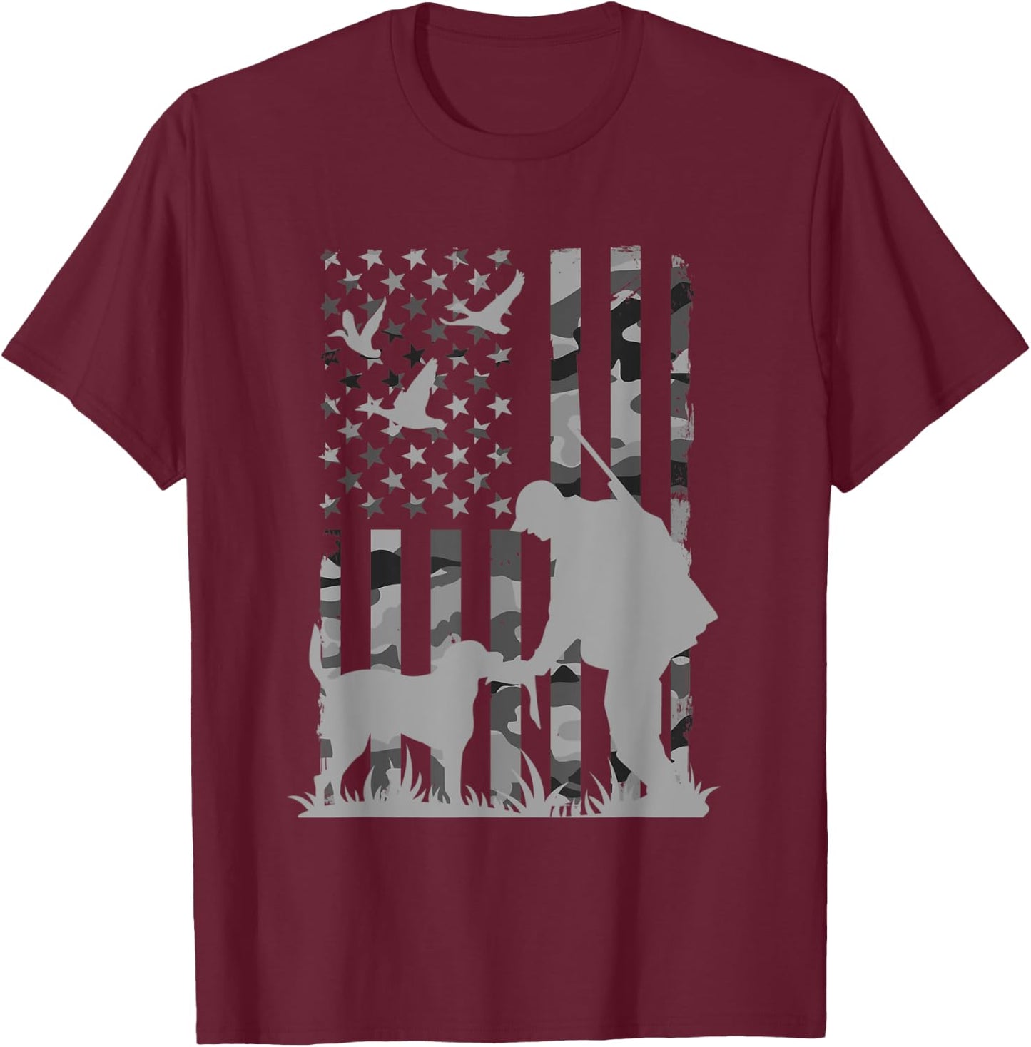 Duck hunting camouflage usa flag labrador retriever Men T-Shirt - T-Shirt | Maroon