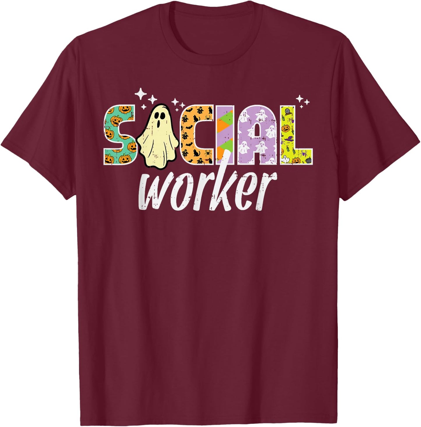 Halloween Social Worker Ghost Advocate Costume Women Men T-Shirt - T-Shirt | Maroon