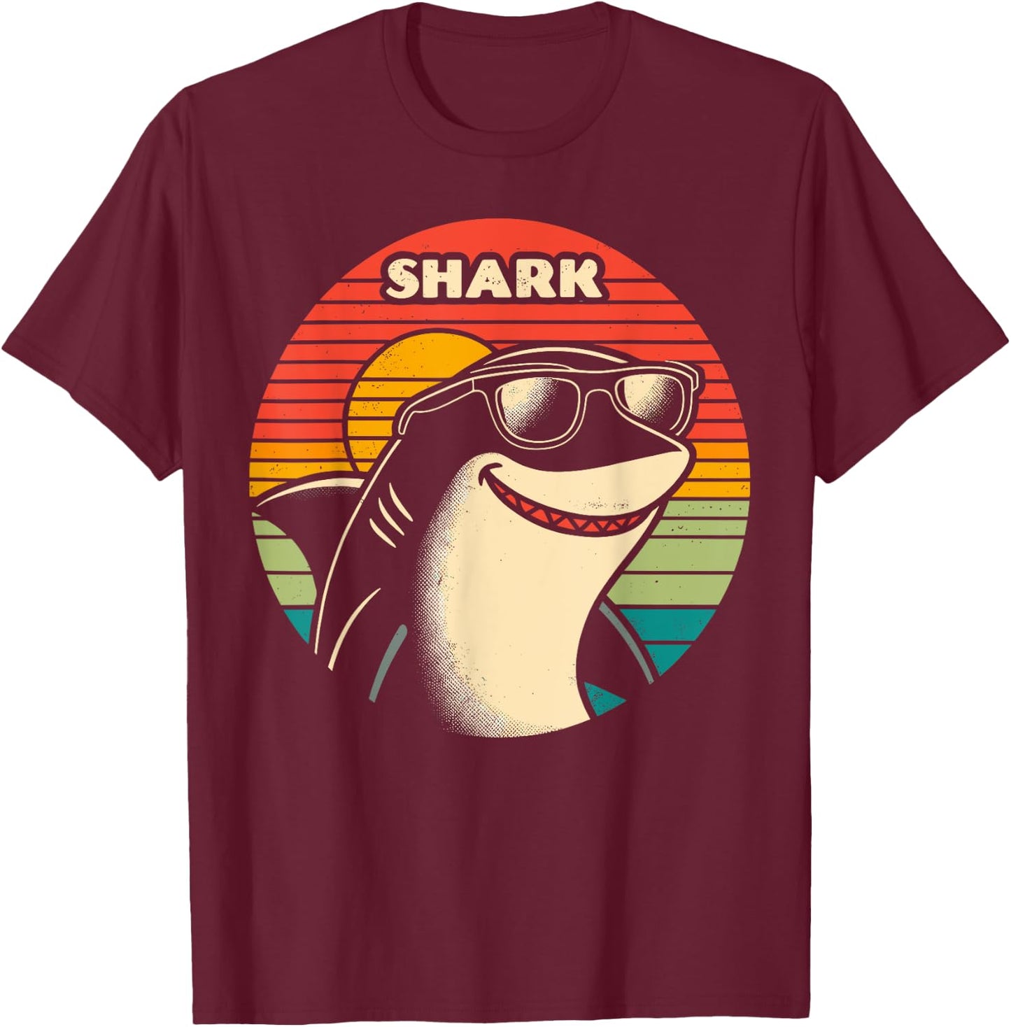 Cool Retro Shark in Sunglasses 70s 80s 90s Shark T-Shirt - T-Shirt | Maroon