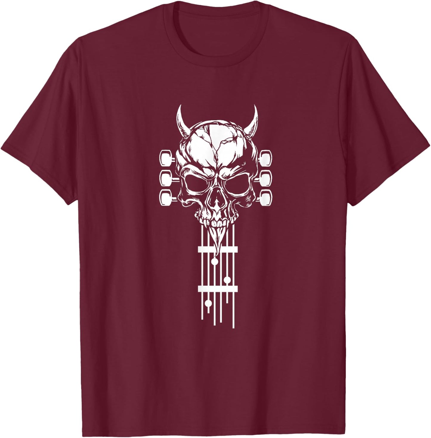 Skull Guitar Shirt Heavy Metal Band Guitar Player Guitarists T-Shirt - T-Shirt | Maroon