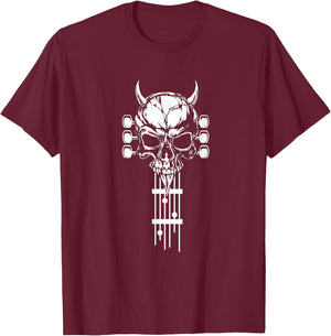 Skull Guitar Shirt Heavy Metal Band Guitar Player Guitarists T-Shirt - T-Shirt | Maroon