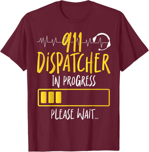 911 Dispatcher Thin Gold Yellow Line 911 Dispatcher In T-Shirt - T-Shirt | Maroon