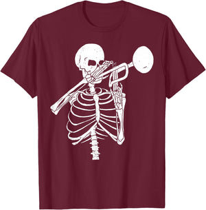 Trumpet Lover Forever - Skeleton Playing Trumpet T-Shirt - T-Shirt | Maroon