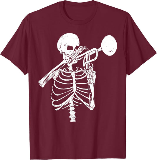 Trumpet Lover Forever - Skeleton Playing Trumpet T-Shirt - T-Shirt | Maroon