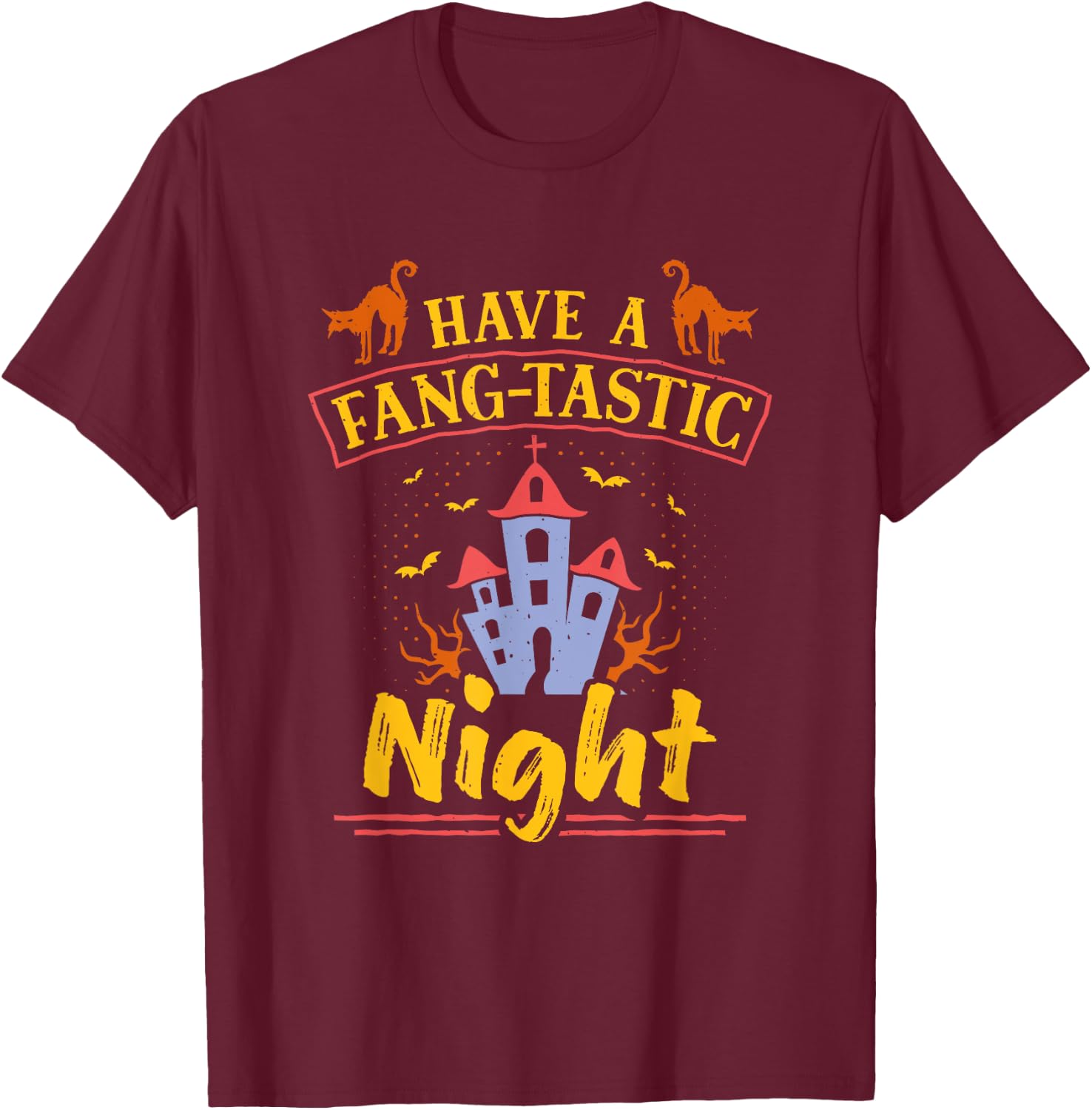 Fang-Tastic Night Scary Bat Witch Halloween Costume T-Shirt - T-Shirt | Maroon