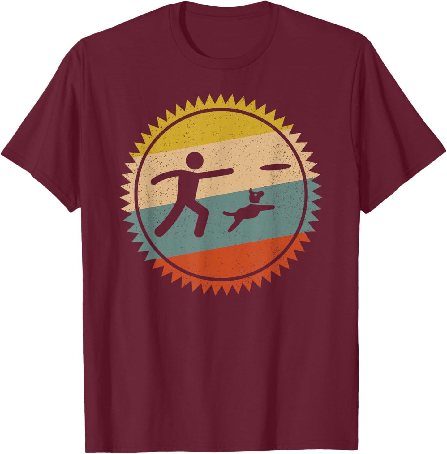 Frisbee With Dog Vintage For Dog Lovers T-Shirt - T-Shirt | Maroon