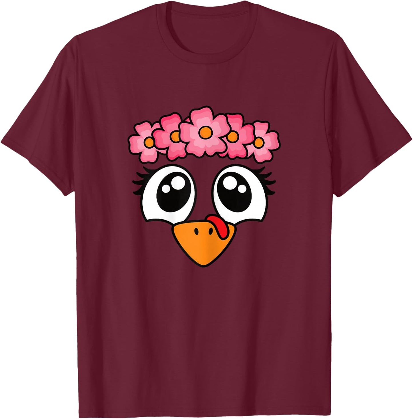 Cute Thanksgiving Turkey Face Women Girls Kids T-Shirt - T-Shirt | Maroon
