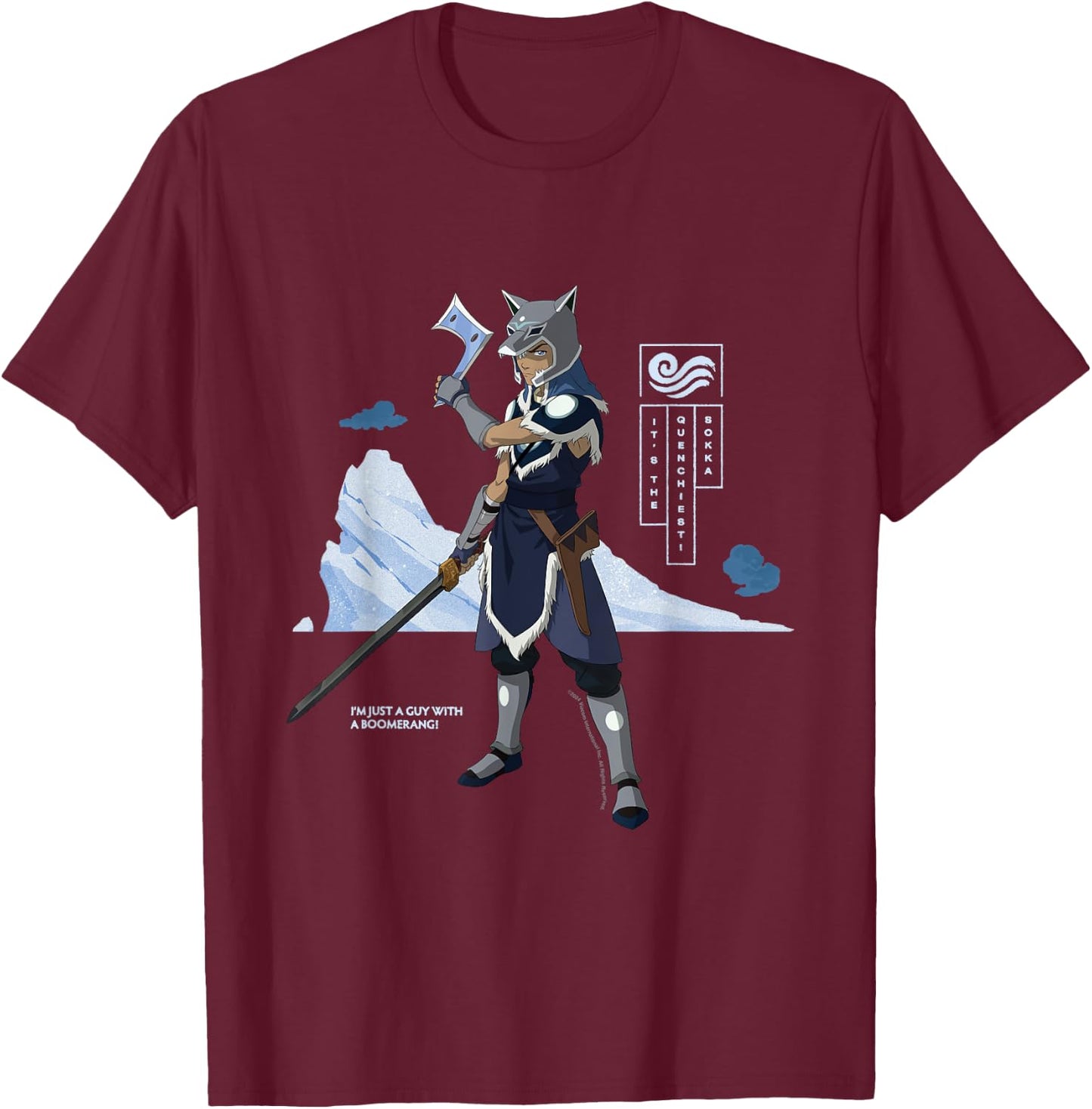 Avatar The Last Airbender Sokka Water Tribe Warrior T-Shirt - T-Shirt | Maroon