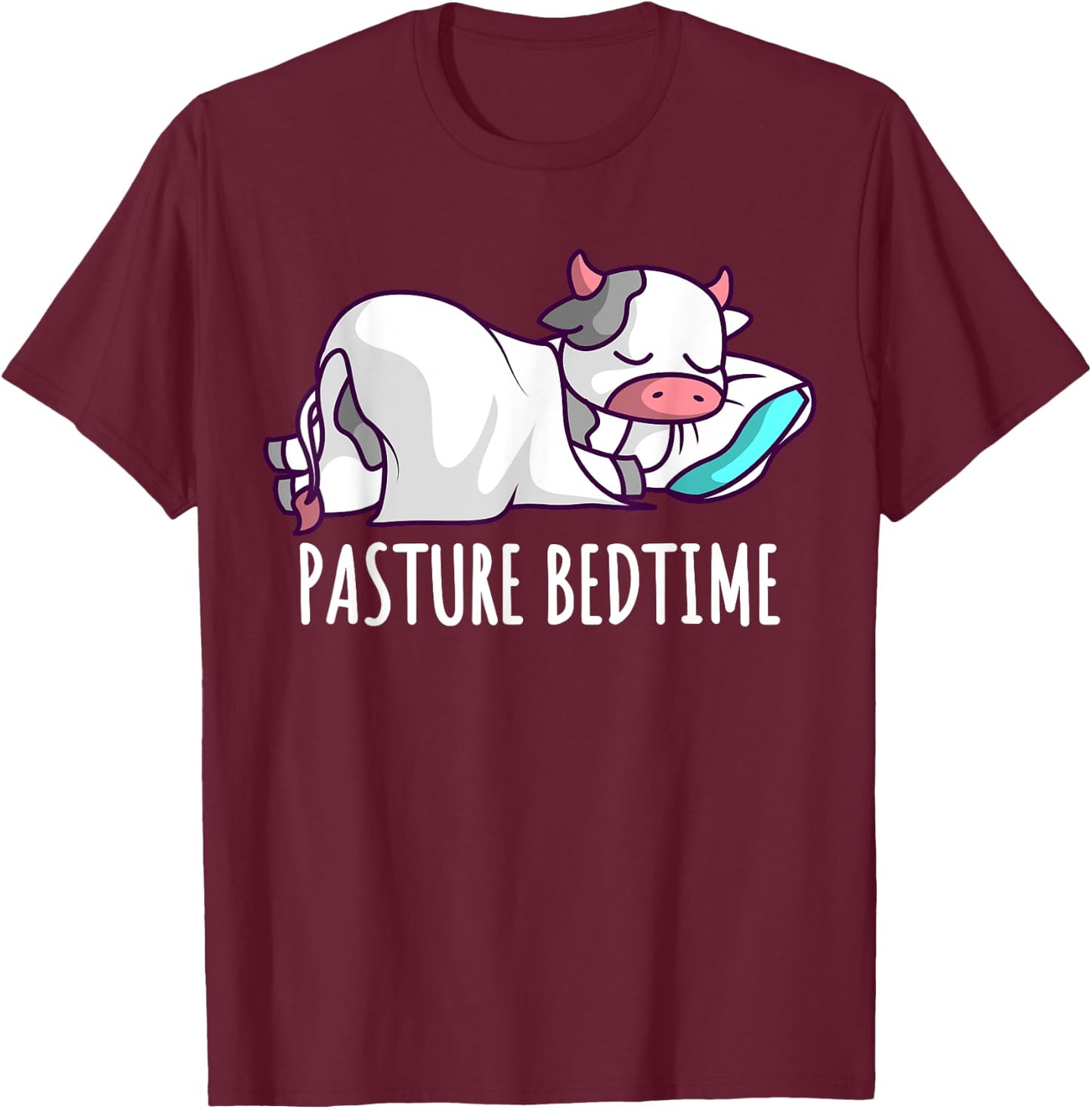 Funny Pasture Bedtime Cute Cow Sleeping Pajamas PJs Napping T-Shirt - T-Shirt | Maroon