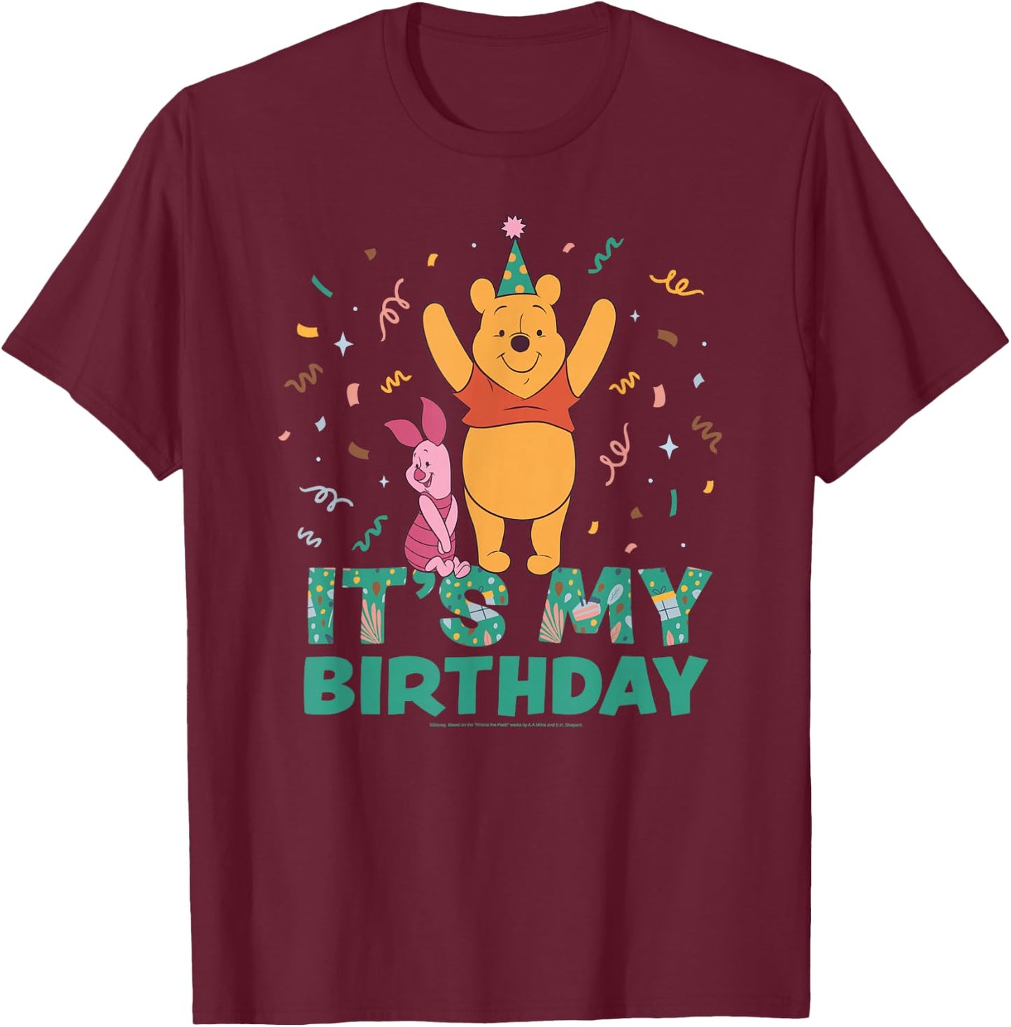 Disney Winnie The Pooh & Piglet It's My Birthday Party T-Shirt - T-Shirt | Maroon