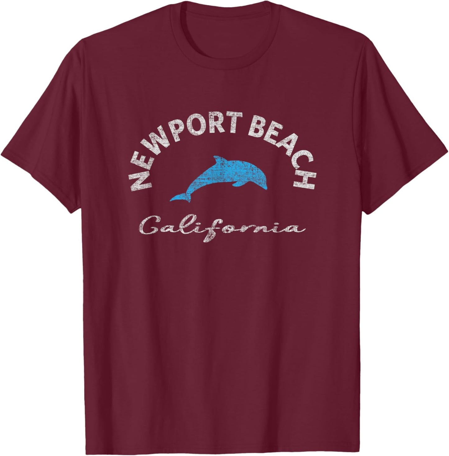 Vintage Newport Beach CA Dolphin T Shirt T-Shirt - T-Shirt | Maroon