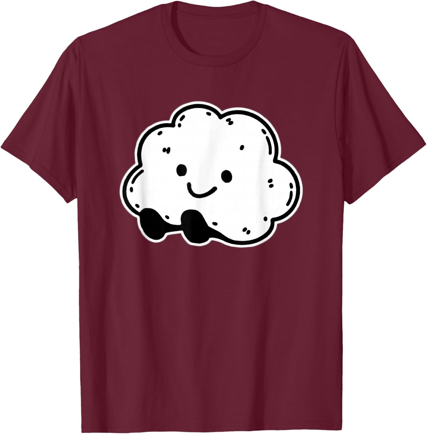 Smiling Cloud Happy Face Blackwork Minimal T-Shirt - T-Shirt | Maroon