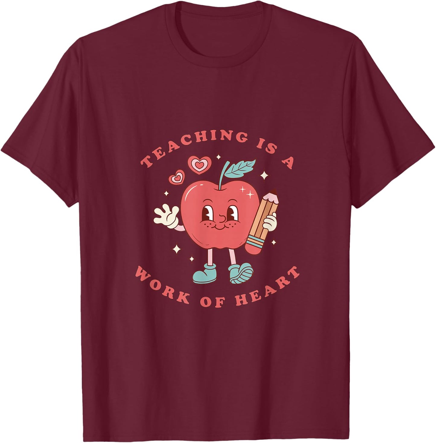 Retro Teacher Appreciation Heart Apple Graphic T-Shirt - T-Shirt | Maroon