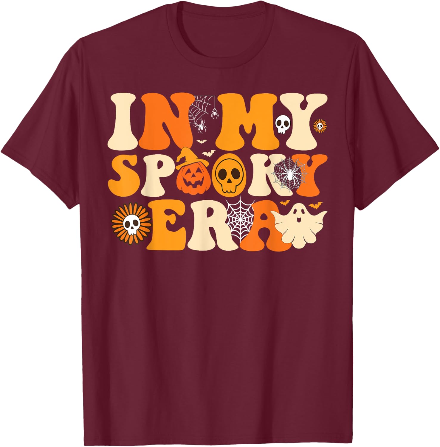 In My Spooky Era Groovy Hippie Halloween Ghost T-Shirt - T-Shirt | Maroon