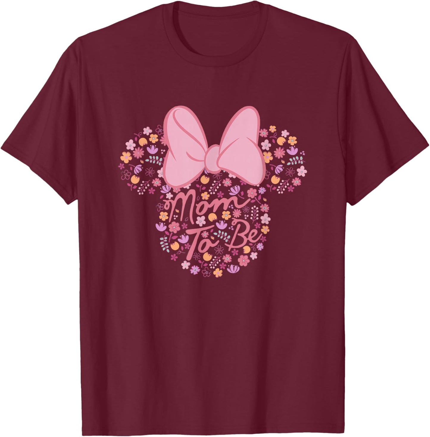 Disney Minnie Mouse Mom to Be Floral Minnie Ears T-Shirt - T-Shirt | Maroon