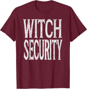 Witch Halloween Costumes -Adult Black Short Sleeve , Small, Witch Security T-Shirt - T-Shirt | Maroon