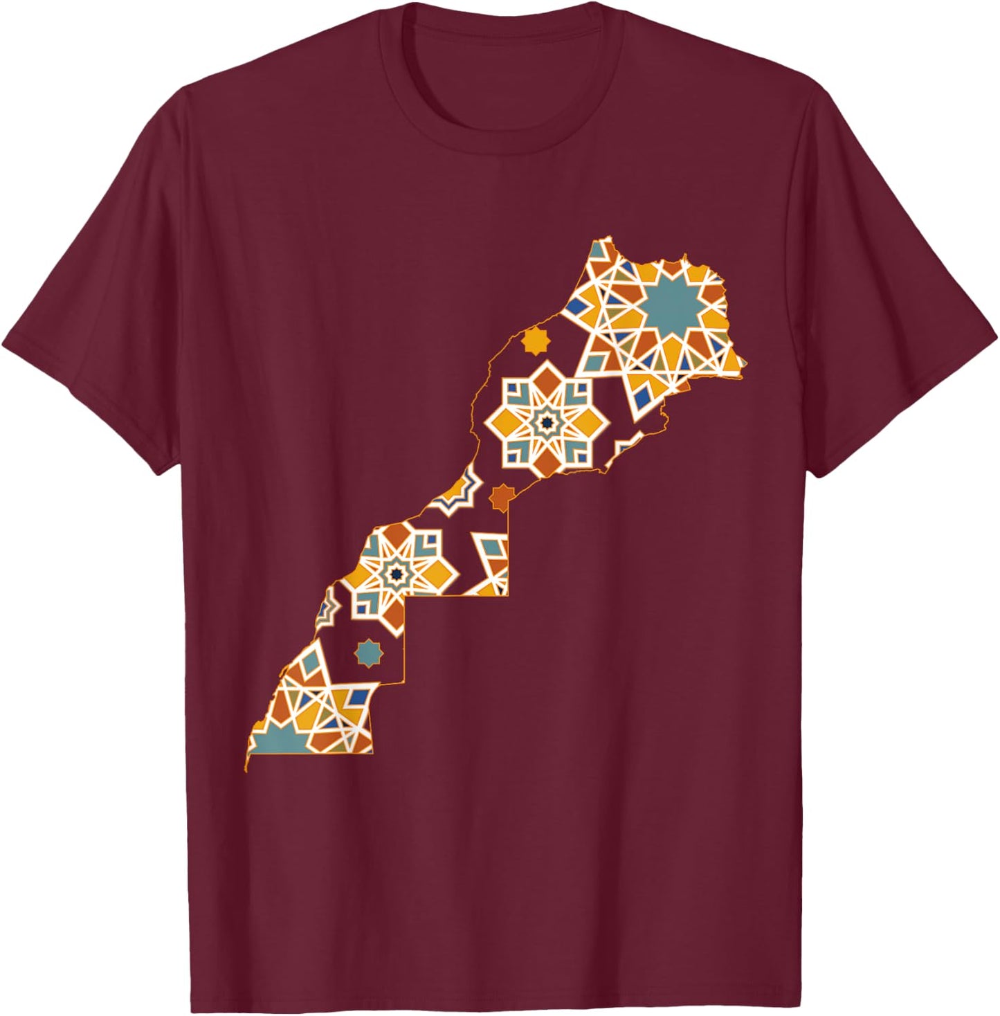 Map Morocco Morocco Jersey Morocco Zellige Moroccan T-Shirt - T-Shirt | Maroon