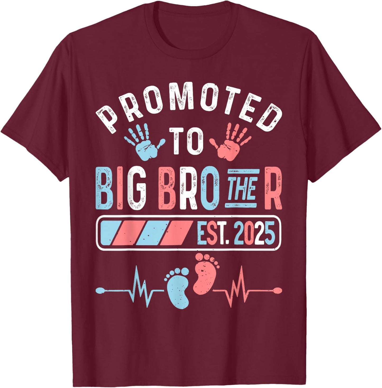 Promoted To Big Brother Est. 2025 Baby Shower Gender Reveal T-Shirt - T-Shirt | Maroon
