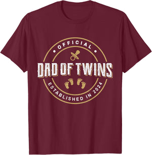 Dad of Twins 2024 New Dad To Be Expecting Daddy of Twins T-Shirt - T-Shirt | Maroon