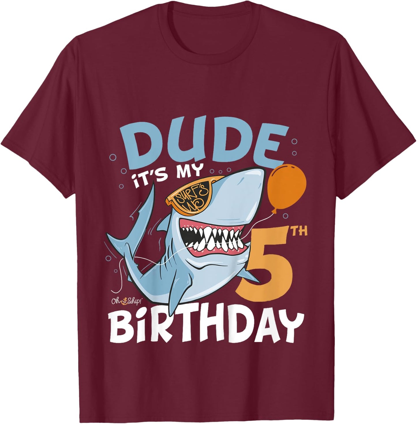 Kids Dude it's my 5th Birthday - 5th Shark Birthday Boy T-Shirt - T-Shirt | Maroon