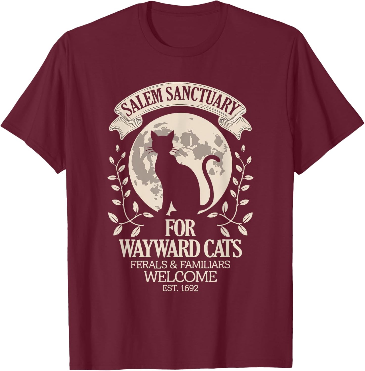 Salem Sanctuary For Wayward Cats Black Cat Halloween Men Women Kids T-Shirt - T-Shirt | Maroon