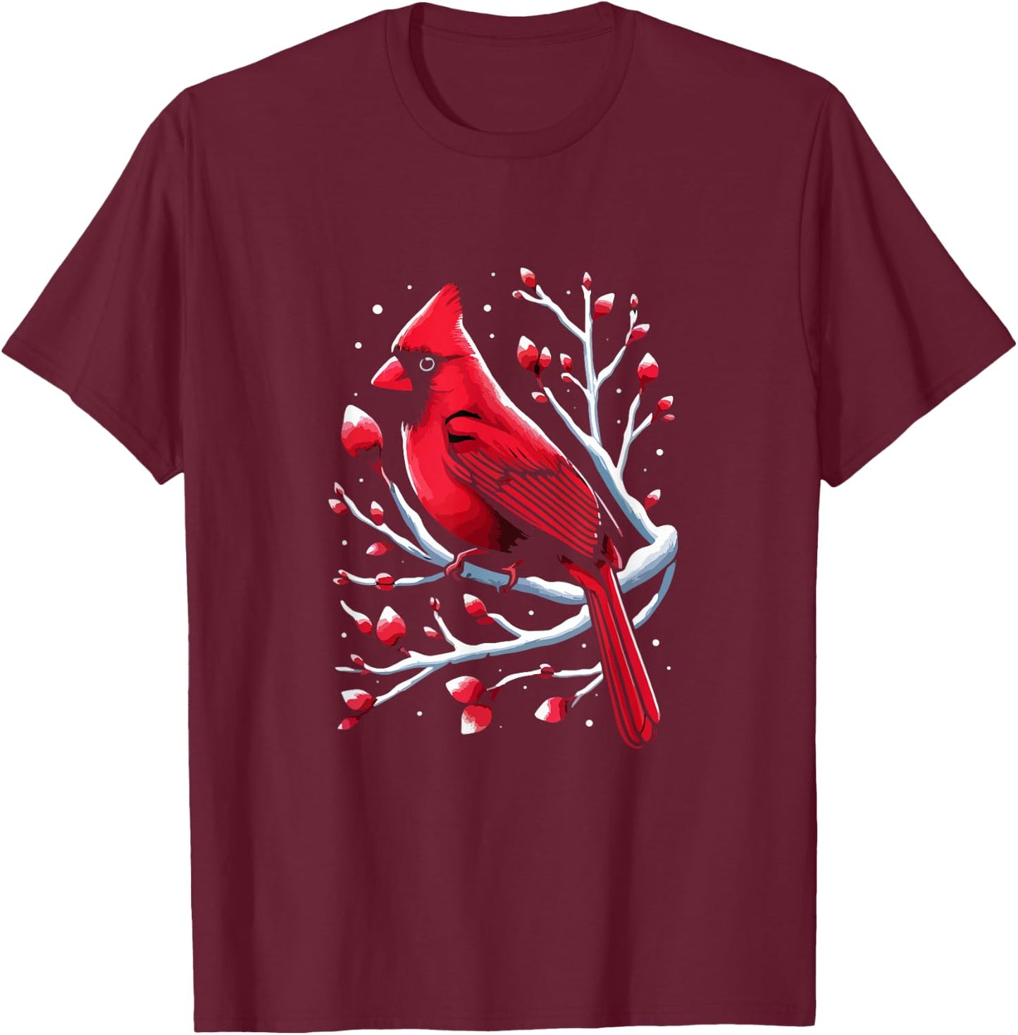 Cardinal Bird in Snowy Berries Birdwatching Bird lover Cute T-Shirt - T-Shirt | Maroon