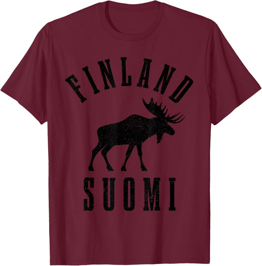 Finland Suomi Moose Finnish Finn Sisu Souvenir Vintage T-Shirt - T-Shirt | Maroon