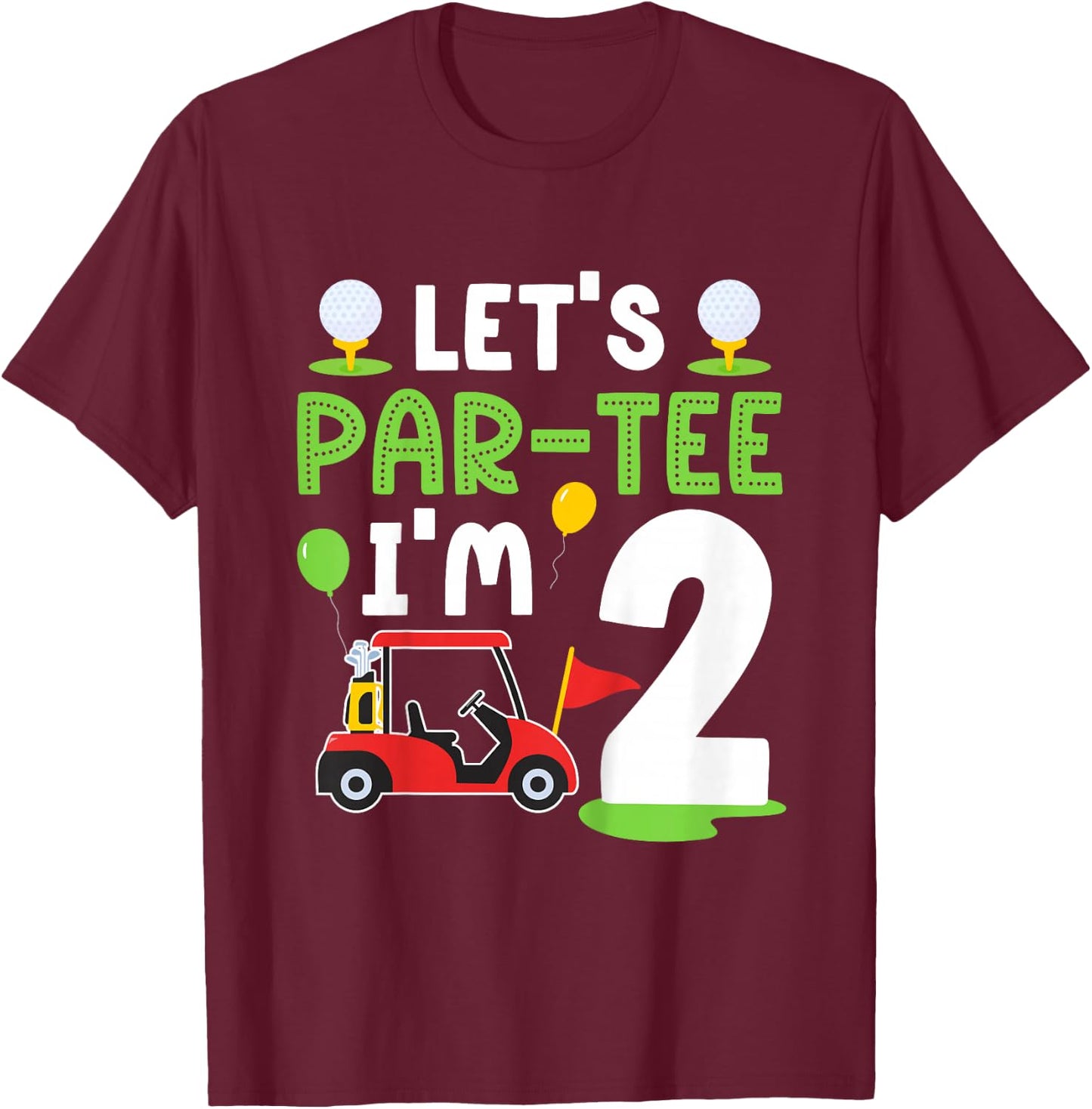 Kids 2nd Golf Birthday Party Two Year Old Golf Player Birthday T-Shirt - T-Shirt | Maroon