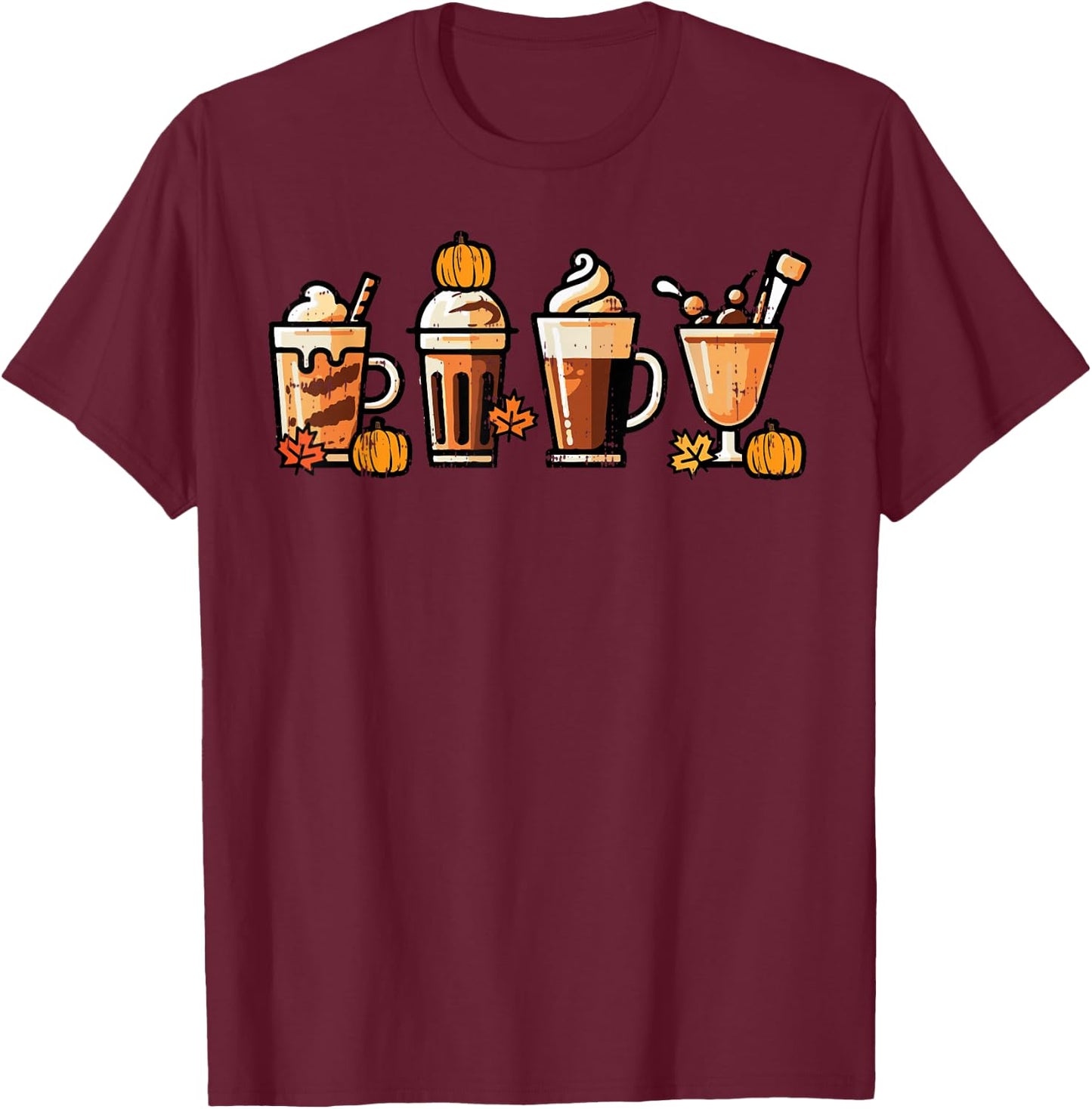 Thanksgiving Coffee Pumpkin Spice Latte Fall Women Men Kids T-Shirt - T-Shirt | Maroon