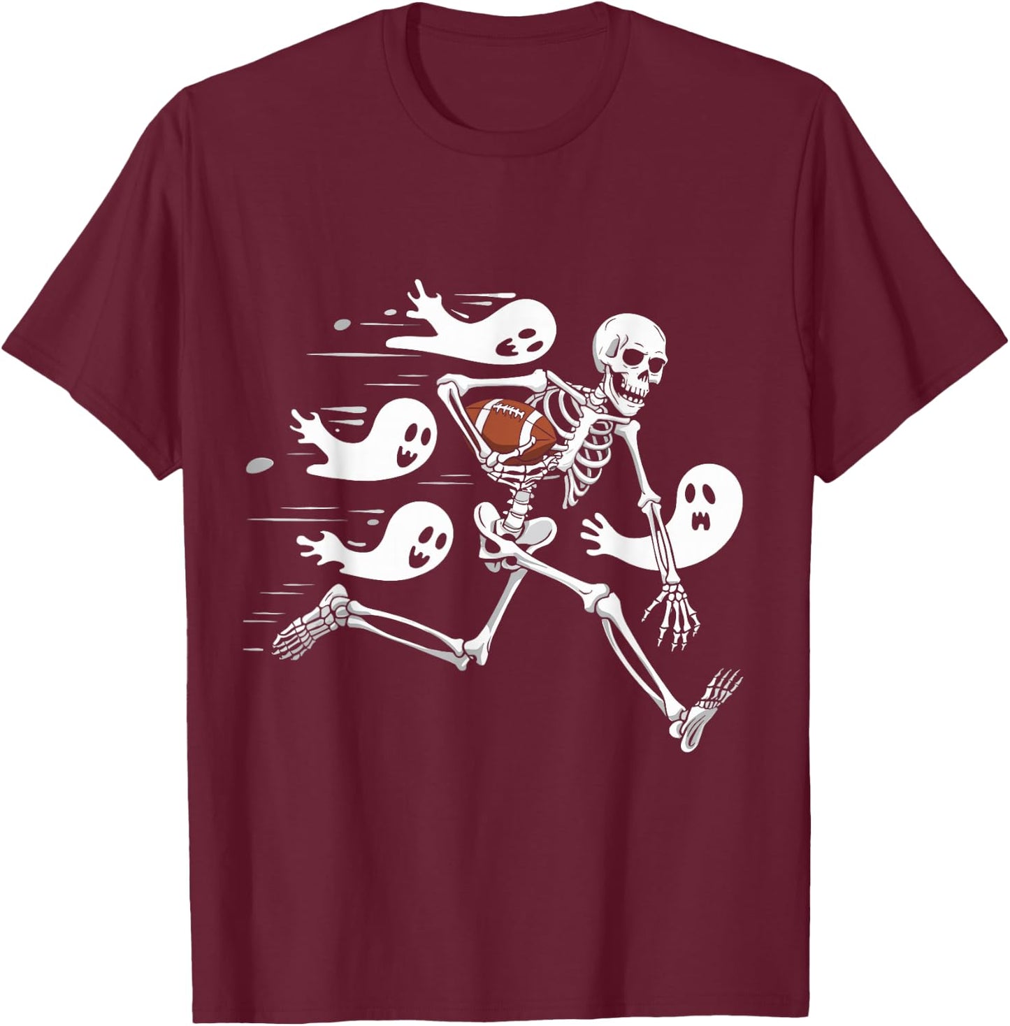Funny Skeleton Playing Football Lovers Spooky Halloween T-Shirt - T-Shirt | Maroon