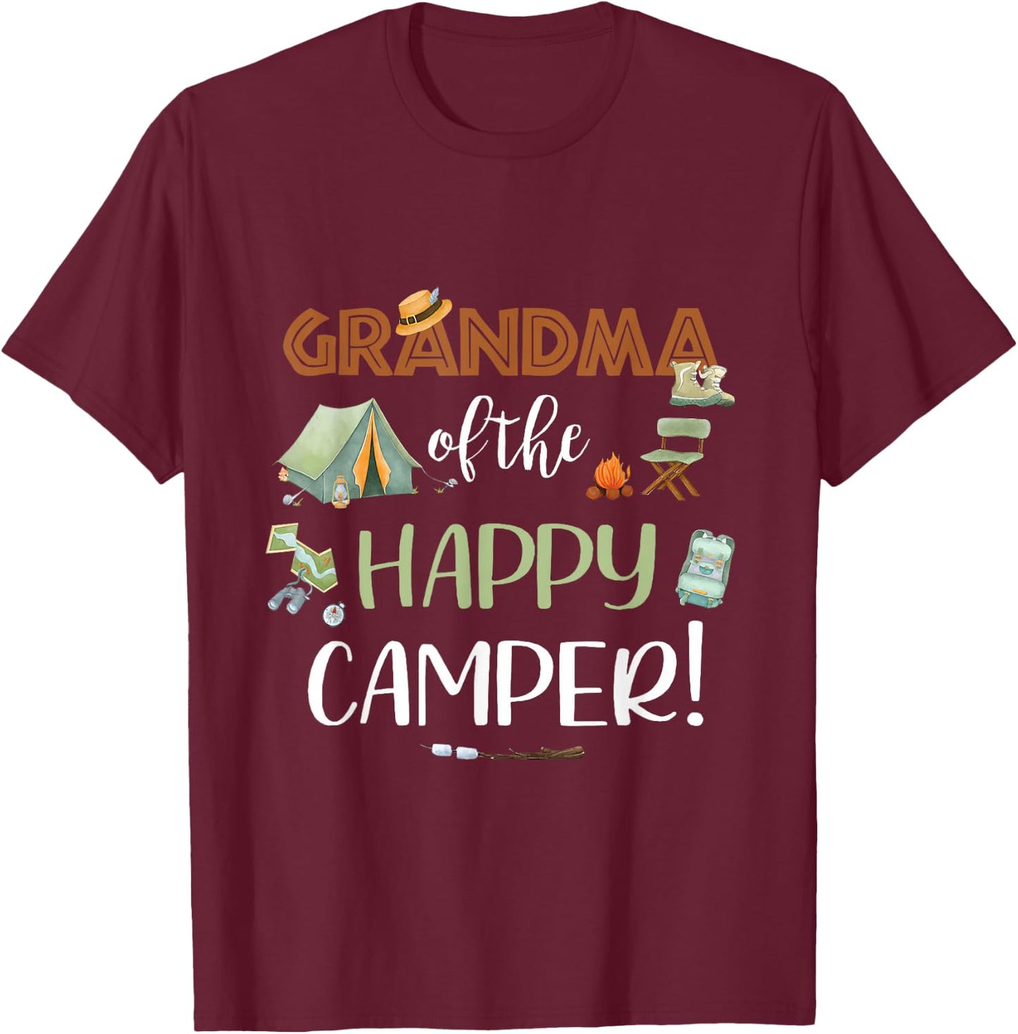 Grandma of The Happy Camper First Birthday Camping Nana T-Shirt - T-Shirt | Maroon