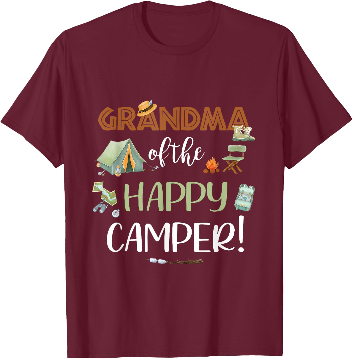 Grandma of The Happy Camper First Birthday Camping Nana T-Shirt - T-Shirt | Maroon