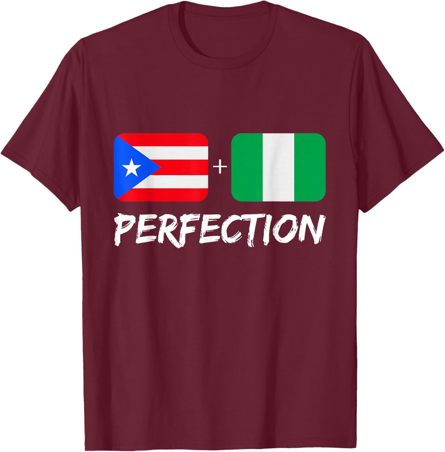 Puerto Rican Plus Nigerian Perfection Mix Heritage Flag T-Shirt - T-Shirt | Maroon